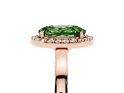 Fancy Green Oval Cut Diamond Halo Ring Set in Rose gold with Solitaire Band and Prong Setting
