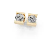Round Lab-Grown Diamond Bar Set Solitaire Stud Earrings | Open Sides | Yellow Gold