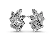 Asscher and Marquise Lab-Grown Diamond Cluster Stud Earrings | Marquise Leaf Spray | Platinum
