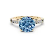 Round Baguette Side Stone Engagement Ring Setting for a Fancy Blue Lab-Grown Diamond | Yellow Gold