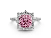 Cushion Cut Scalloped Halo Engagement Ring Setting for a Fancy Pink Lab-Grown Diamond | Single Row Pave | White Gold