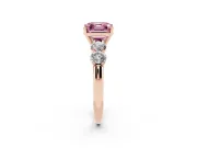 Asscher Cut Five Stone Engagement Ring Setting for a Fancy Pink Lab-Grown Diamond | Prong Set Side Stones | Rose Gold