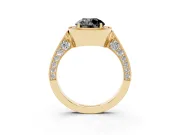 Round Milgrain Halo Engagement Ring Setting for a Black Center | Side Stones | Yellow Gold
