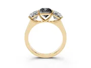 Cushion Cut Three Stone Engagement Ring Setting for a Black Center | Basket Prong Heads | Yellow Gold