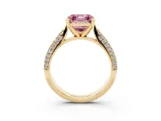 Asscher Cut Pavé Engagement Ring Setting for a Fancy Pink Lab-Grown Diamond | Multi-Row Shoulders | Yellow Gold