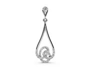 Round Lab-Grown Diamond Pavé Swirl Teardrop Pendant Necklace | Open Drop | Sterling Silver
