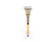 Three-Stone Asscher Cut Diamond Pavé Band Ring Set in Yellow gold with Prong-Set Trio