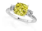 Cushion Cut Three Stone Engagement Ring Setting for a Fancy Yellow Lab-Grown Diamond | Pave Shoulders | Sterling Silver