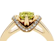 Fancy Yellow Emerald Cut Diamond Pavé Band Solitaire Ring Set in Yellow gold with Prong Setting