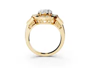 Heart-Shaped Milgrain Sectioned Halo Engagement Ring Setting | Square-Framed Sides | Yellow Gold