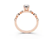 Emerald Cut Diamond Solitaire Ring Set in Rose gold with Ribbon Twist Band, Round Accents and Prong Setting