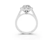 Round Cut Diamond Halo Solitaire Ring Set in Platinum with Pavé Band and Bezel Setting