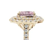 Fancy Pink Radiant Cut Lab-Grown Diamond Double Halo Statement Ring Set in Yellow Gold with Pavé Band