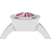 Round Milgrain Halo Engagement Ring Setting for a Fancy Pink Lab-Grown Diamond | Pave Band | Platinum