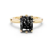 Fancy Black Radiant Cut Diamond Solitaire Engagement Ring Set in Yellow gold with Slim Tapered Solitaire Band