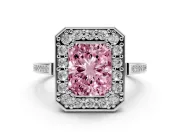 Radiant Cut Halo Engagement Ring Setting for a Fancy Pink Lab-Grown Diamond | Polished Halo Rim | Platinum
