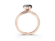 Heart-Shaped Twisted Pavé Engagement Ring Setting for a Black Center | Split Shank | Rose Gold