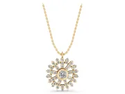 Round Lab-Grown Diamond Bezel Snowflake Pendant Necklace | Pavé Arms | Yellow Gold