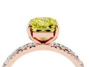 Fancy Yellow Radiant Cut Diamond Pavé Solitaire Ring Set in Rose gold with Round Band and Prong Setting
