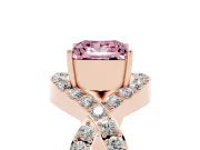 Fancy Pink Princess Cut Diamond Solitaire Twist Band Pavé Engagement Ring Set in Rose gold
