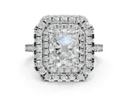 Radiant Cut Lab-Grown Diamond Double Halo Statement Ring Set in Sterling Silver with Pavé Band