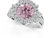 Round Halo Engagement Ring Setting for a Fancy Pink Lab-Grown Diamond | Side Clusters | Platinum