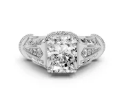 Radiant Cut Diamond Vintage-Inspired Milgrain Ring Set in Platinum with Accent Split Shank