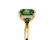 Fancy Green Princess Cut Diamond Solitaire Ring Set in Yellow gold with Thin Band and Prong Setting