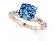 Cushion Cut Baguette Side Stone Engagement Ring Setting for a Fancy Blue Lab-Grown Diamond | Rose Gold