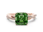Fancy Green Asscher Cut Diamond Solitaire Twisted Pavé Ring Set in Rose gold with Prong Setting