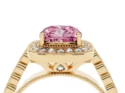 Cushion Cut Graduated Milgrain Halo Engagement Ring Setting for a Fancy Pink Lab-Grown Diamond | Yellow Gold