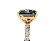 Fancy Black Radiant Cut Diamond Solitaire Ring Set in Yellow gold with Round Pavé Band and Prong Setting