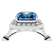 Asscher Cut Vintage Halo Engagement Ring Setting for a Fancy Blue Lab-Grown Diamond | Bezel Station Shoulders | Platinum
