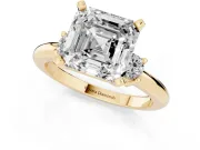 Asscher Cut Three Stone Engagement Ring Setting | Round Side Stones | Yellow Gold