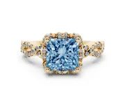 Princess Cut Halo Engagement Ring Setting for a Fancy Blue Lab-Grown Diamond | Yellow Gold - Design NV-24725