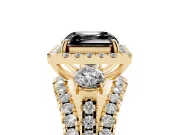 Asscher Cut Halo Split Shank Engagement Ring Setting for a Black Center | Yellow Gold