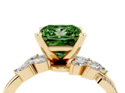 Fancy Green Princess Cut Diamond Solitaire Ring Set in Yellow gold with Marquise Twist Band and Prong Setting