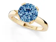 Fancy Blue Round Cut Diamond Solitaire Ring Set in Yellow gold with Prong Head and Smooth Polished Band