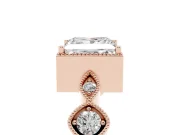 Princess Cut Diamond Vintage-Inspired Milgrain Ring Set in Rose gold with Marquise Stations of Round Accents