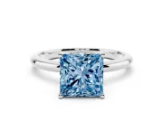 Princess Cut Hidden Halo Engagement Ring Setting for a Fancy Blue Lab-Grown Diamond | Plain Band | Sterling Silver
