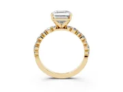Asscher Cut Diamond Prong Set Engagement Ring Set in Yellow gold with Round Accent Pavé Band