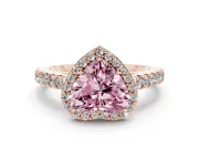 Fancy Pink Heart Cut Diamond Halo Engagement Ring Set in Rose gold with Pavé Band and Prong Setting
