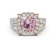 Cushion Cut Halo Engagement Ring Setting for a Fancy Pink Lab-Grown Diamond | Graduated Channel Band | Rose Gold