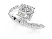 Cushion Cut Bypass Pavé Solitaire Engagement Ring Setting | Swirl Band | White Gold