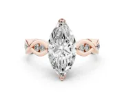 Marquise Cut Diamond Twist Band Solitaire Ring Set in Rose gold with Leaf Prong Setting and Accent Stones