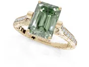 Emerald Cut Vintage Cathedral Engagement Ring Setting for a Fancy Green Lab-Grown Diamond | Carved Band | Yellow Gold