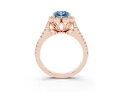 Radiant Cut Floral Halo Engagement Ring Setting for a Fancy Blue Lab-Grown Diamond | Pavé Split Shank | Rose Gold