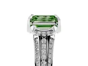 Fancy Green Emerald Cut Diamond Pavé Split Shank Solitaire Ring Set in White gold with Prong Setting