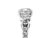Cushion Cut Three-Stone Pavé Engagement Ring Setting | Round Side Stones | White Gold
