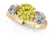Round Vintage Three Stone Engagement Ring Setting for a Fancy Yellow Lab-Grown Diamond | Yellow Gold
